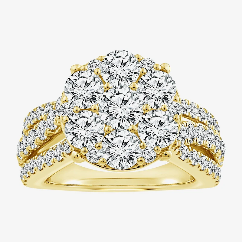 Diamond Blossom (F / Si2) Womens 3 CT. T.W. Lab Grown White 10K Gold Round Cocktail Ring