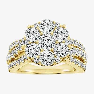 Diamond Blossom (F / Si2) Womens 3 CT. T.W. Lab Grown White 10K Gold Round Cocktail Ring