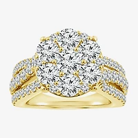 Diamond Blossom (F / Si2) Womens 3 CT. T.W. Lab Grown White 10K Gold Round Cocktail Ring