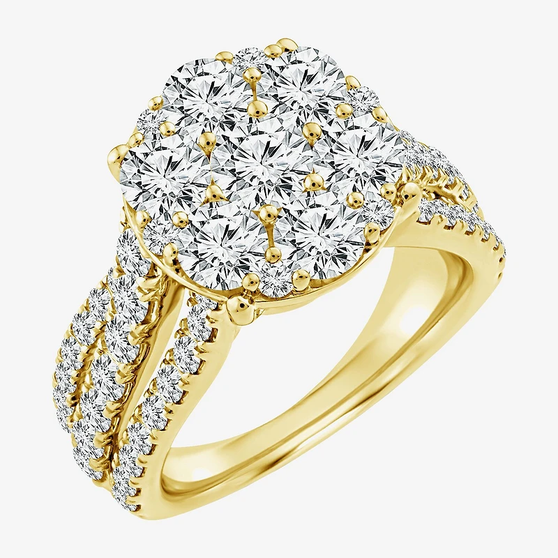 Diamond Blossom (F / Si2) Womens 3 CT. T.W. Lab Grown White 10K Gold Round Cocktail Ring