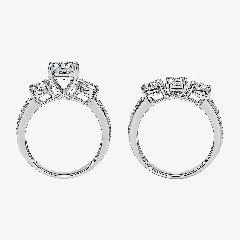 Love Lives Forever Womens 4 CT. T.W. Lab Grown White Diamond 10K Gold Side Stone 3-Stone Bridal Set