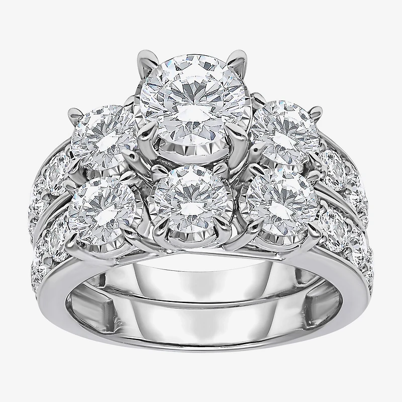 Love Lives Forever Womens 4 CT. T.W. Lab Grown White Diamond 10K Gold Side Stone 3-Stone Bridal Set