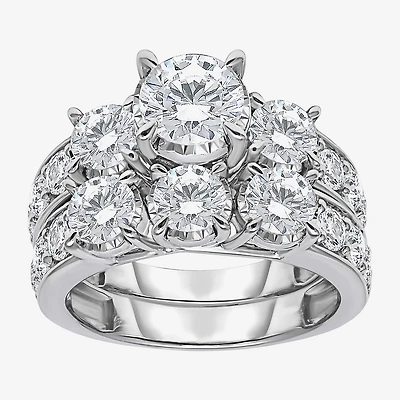 Love Lives Forever Womens 4 CT. T.W. Lab Grown White Diamond 10K Gold Side Stone 3-Stone Bridal Set