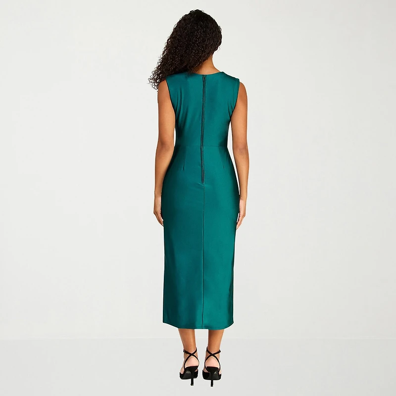 Premier Amour Womens Midi Round Neck Sleeveless Sheath Dress