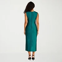 Premier Amour Womens Midi Round Neck Sleeveless Sheath Dress