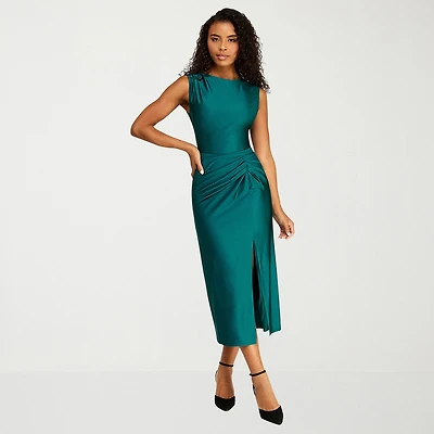 Premier Amour Womens Midi Round Neck Sleeveless Sheath Dress