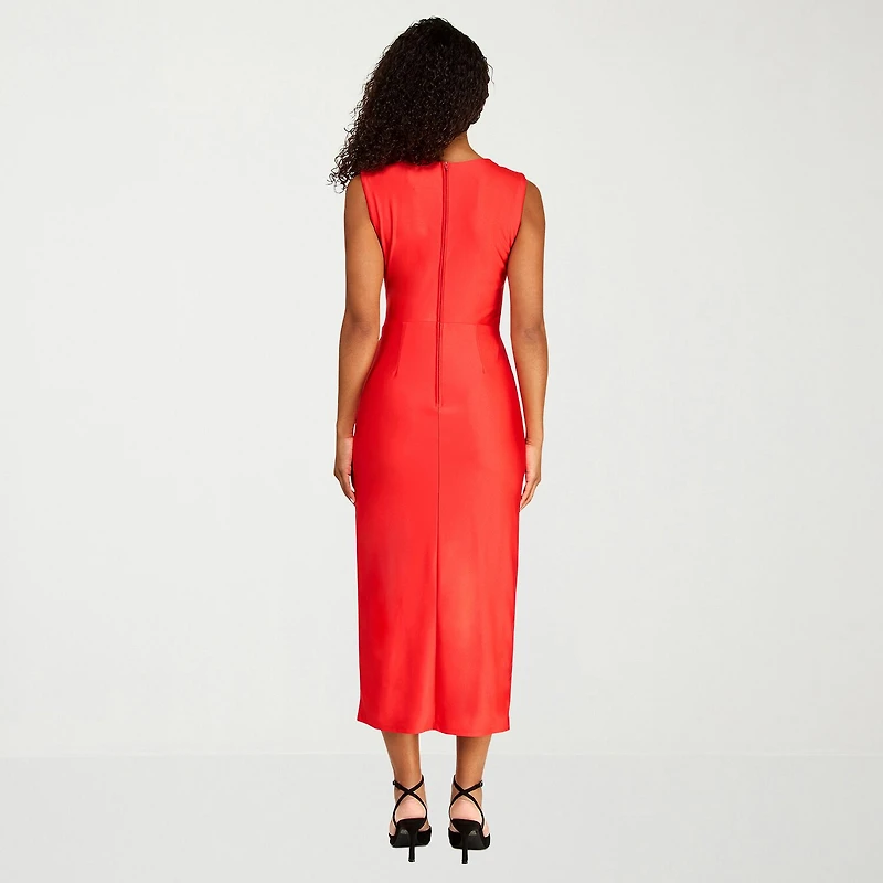 Premier Amour Womens Midi Asymmetrical Neck Sleeveless Sheath Dress