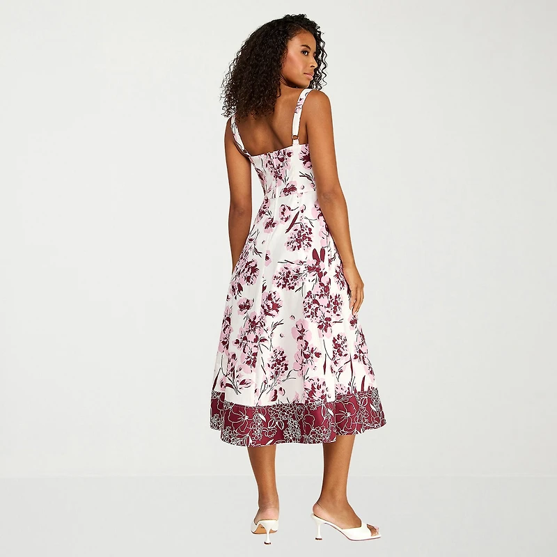 Premier Amour Womens Midi Sweetheart Neck Sleeveless Floral Fit + Flare Dress