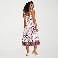 Premier Amour Womens Midi Sweetheart Neck Sleeveless Floral Fit + Flare Dress