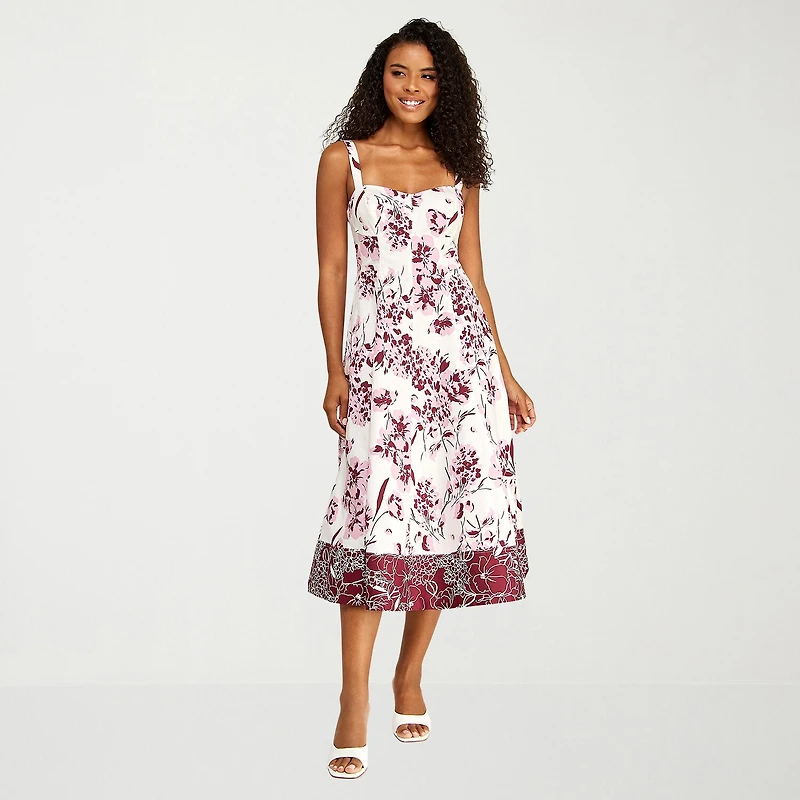 Premier Amour Womens Midi Sweetheart Neck Sleeveless Floral Fit + Flare Dress