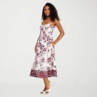 Premier Amour Womens Midi Sweetheart Neck Sleeveless Floral Fit + Flare Dress