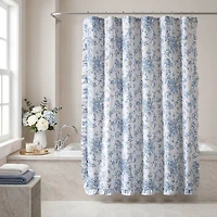 Madison Park Essentials Colette Floral Ruffle Shower Curtain with 12 Roller Ball Hooks