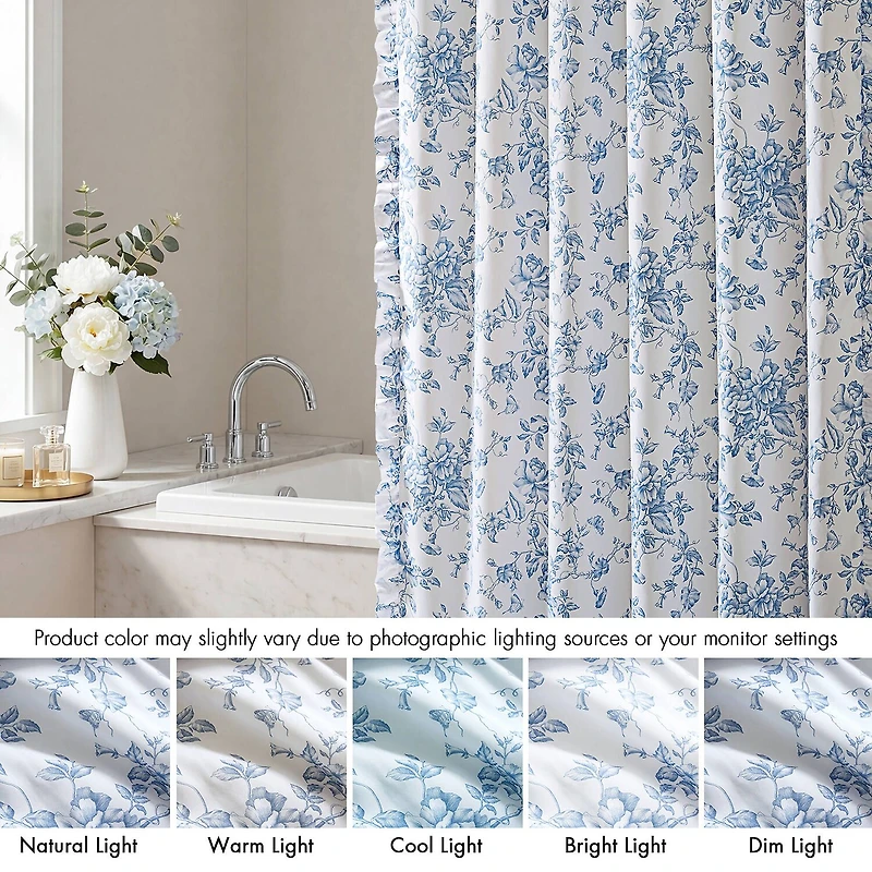 Madison Park Essentials Colette Floral Ruffle Shower Curtain with 12 Roller Ball Hooks