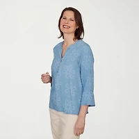 Alfred Dunner Camden Market Womens Split Crew Neck 3/4 Sleeve Embellished Blouse