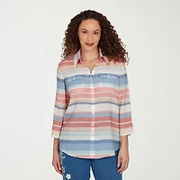 Alfred Dunner Camden Market Womens Cuffed 3/4 Sleeve Regular Fit Button-Down Shirt