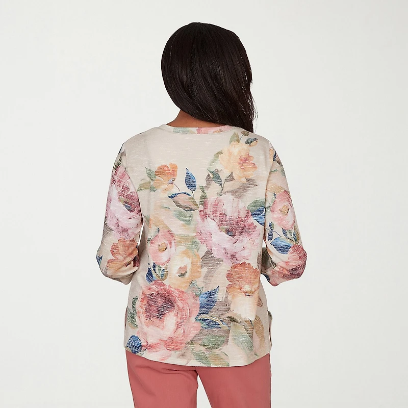 Alfred Dunner Camden Market Womens V Neck 3/4 Sleeve T-Shirt