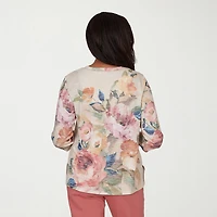 Alfred Dunner Camden Market Womens V Neck 3/4 Sleeve T-Shirt