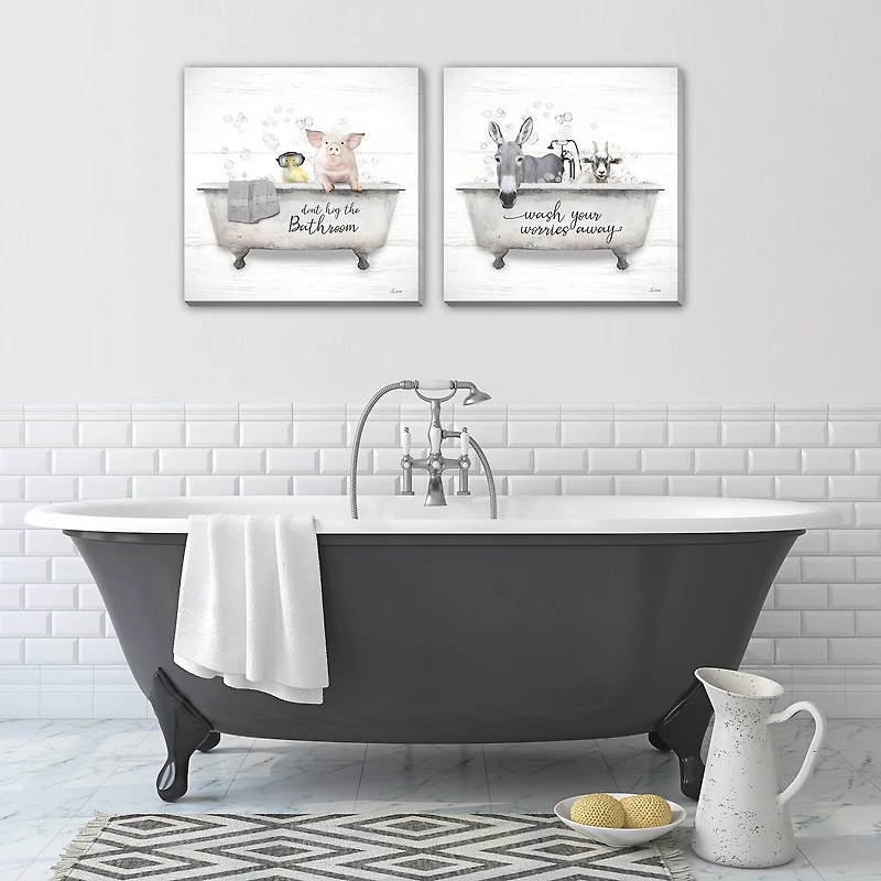 Streamline Art Wash Your Worries Away  Hand Embellished Canvas Art