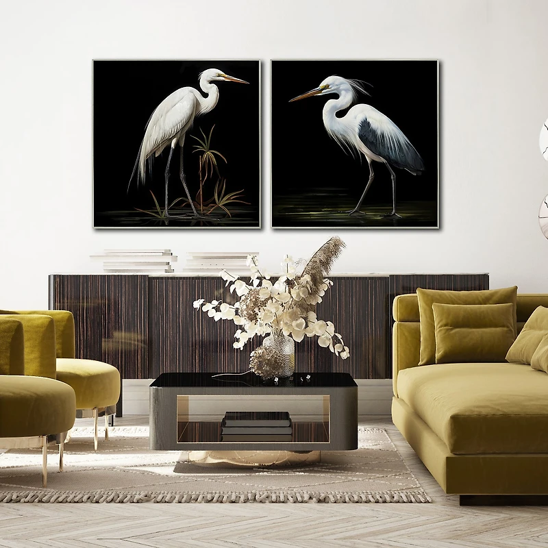 Streamline Art Midnight Heron I Hand Embellished Canvas Art