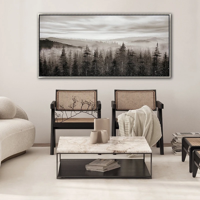 Streamline Art Foggy Mountain Pines Hand Embellished Canvas Art