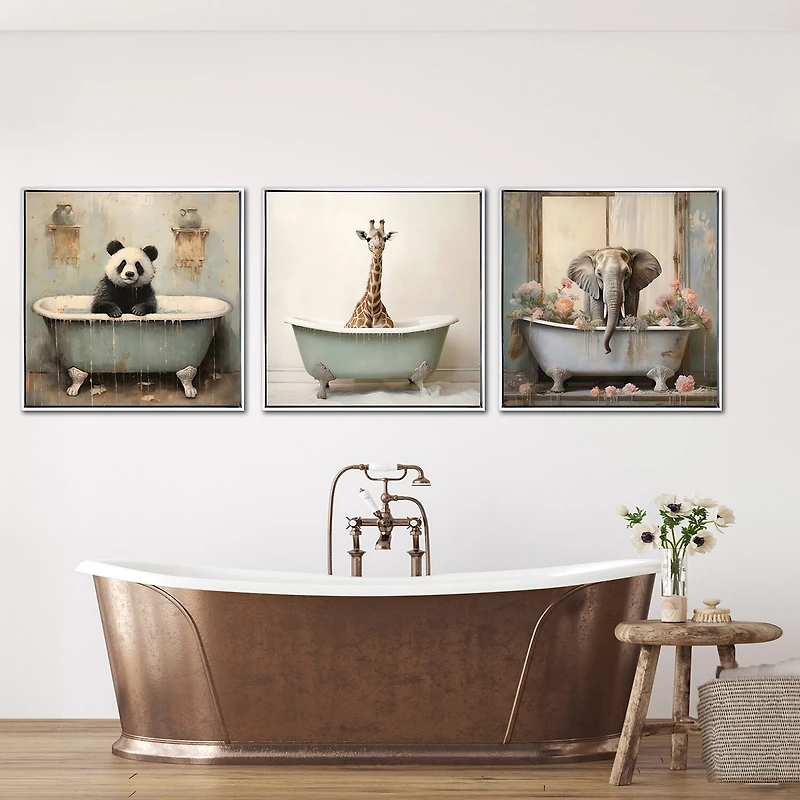 Streamline Art Bathroom Elephant Joy Hand Embellished Canvas Art