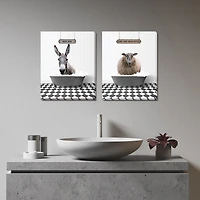 Streamline Art Animal Bath  Hand Embellished Canvas Art