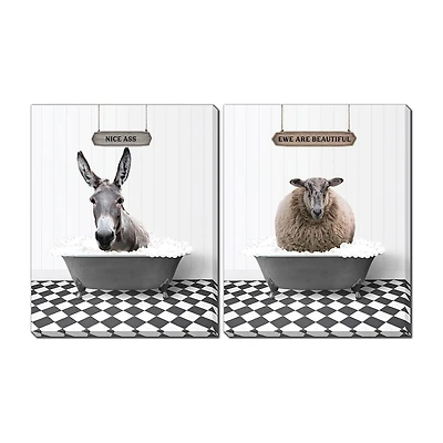 Streamline Art Animal Bath Hand Embellished Canvas Art