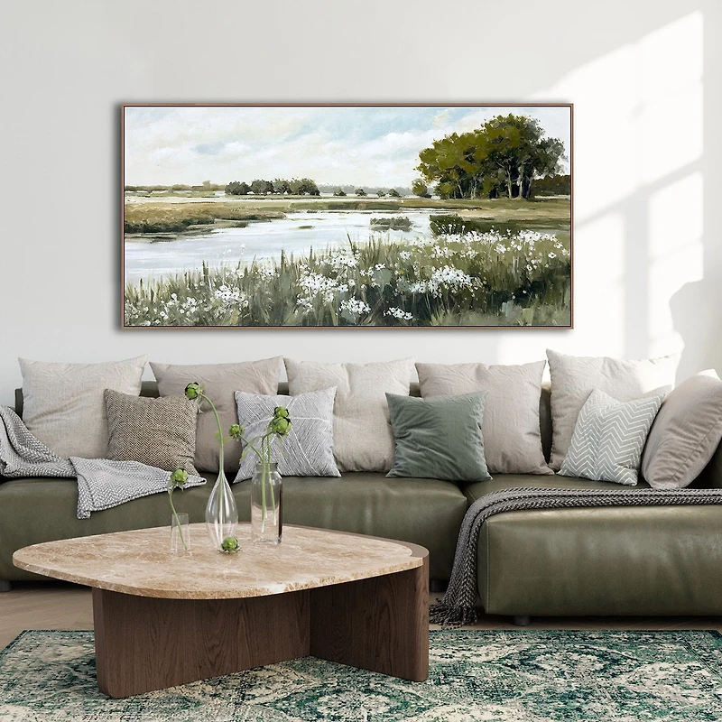 Streamline Art Meadow Reflection Hand Embellished Canvas Art