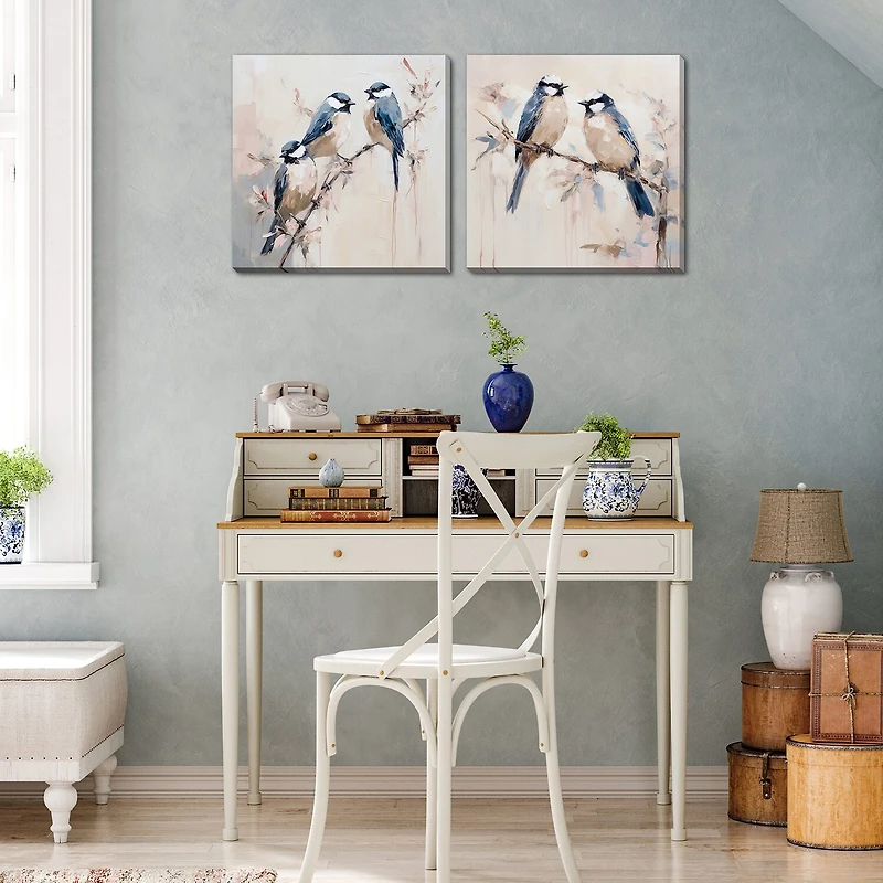 Streamline Art Elegant Bird Silhouettes Hand Embellished Canvas Art