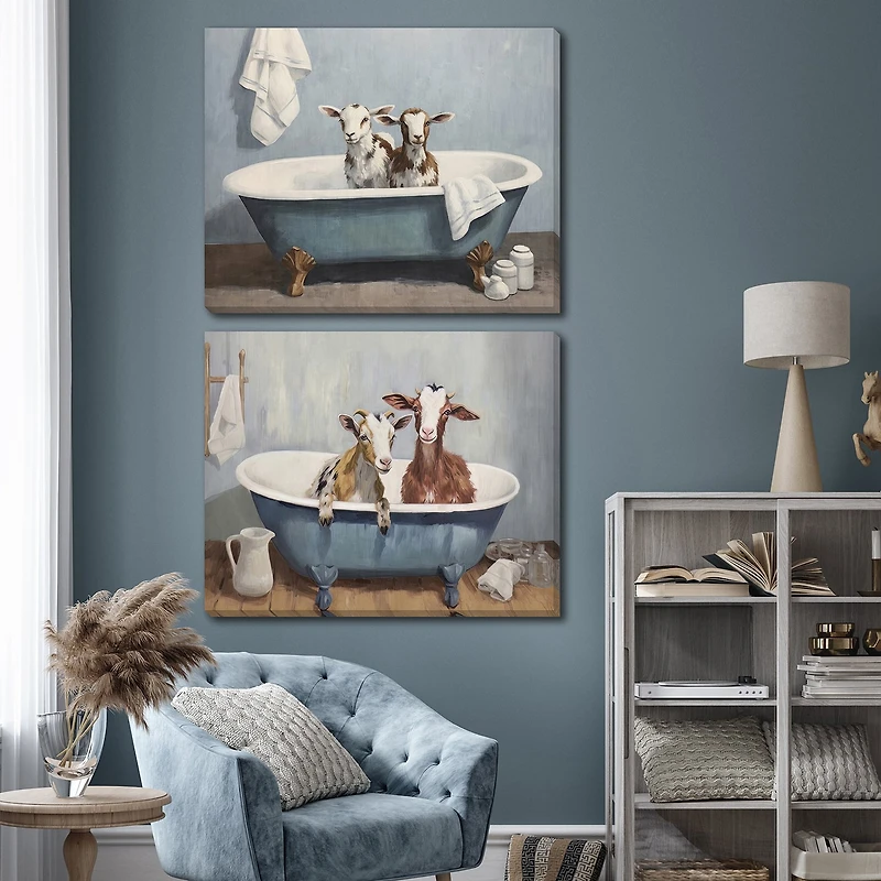 Streamline Art Bathtub Goats Ii Hand Embellished Canvas Art