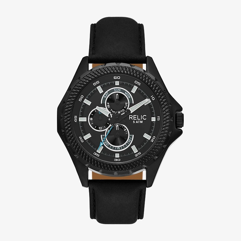 Relic By Fossil Mens Black Leather Strap Watch Zr16052