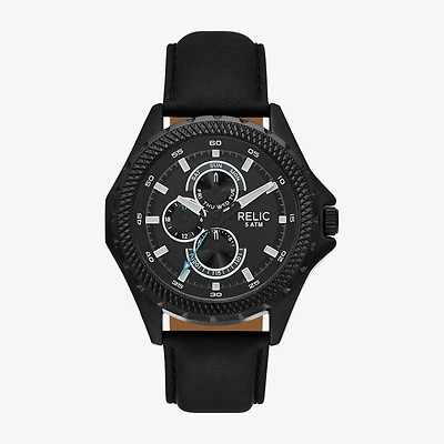 Relic By Fossil Mens Black Leather Strap Watch Zr16052