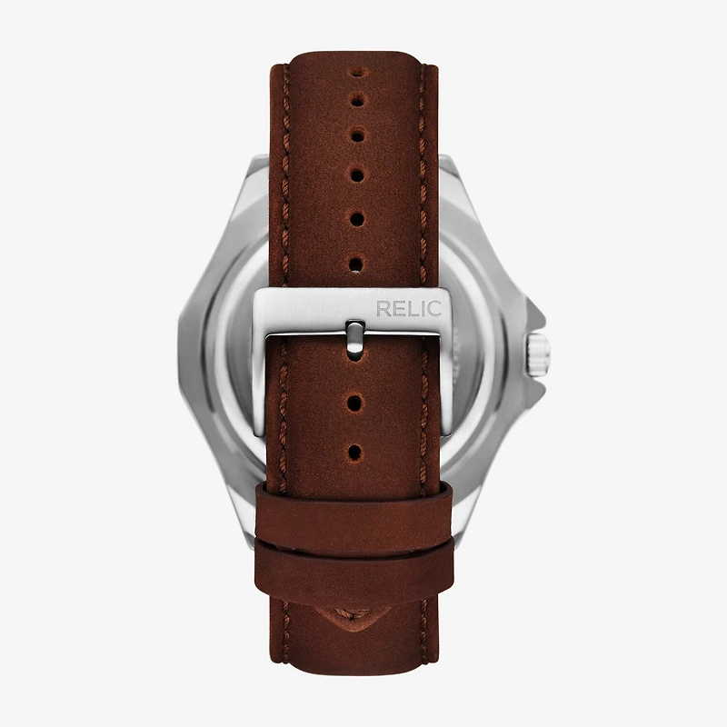 Relic By Fossil Mens Brown Leather Strap Watch Zr16053