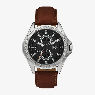 Relic By Fossil Mens Brown Leather Strap Watch Zr16053