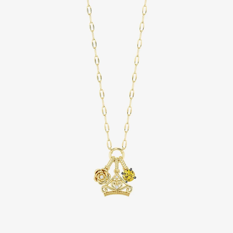 Enchanted Disney Fine Jewelry Belle (I / I2) Womens Diamond Accent Genuine Yellow Citrine 14K Gold Over Silver 18 Inch Pendant Necklace