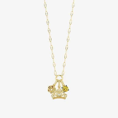Enchanted Disney Fine Jewelry Belle (I / I2) Womens Diamond Accent Genuine Yellow Citrine 14K Gold Over Silver 18 Inch Pendant Necklace