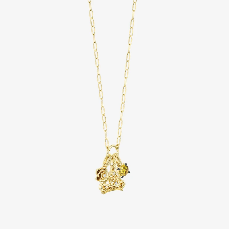 Enchanted Disney Fine Jewelry Belle (I / I2) Womens Diamond Accent Genuine Yellow Citrine 14K Gold Over Silver 18 Inch Pendant Necklace