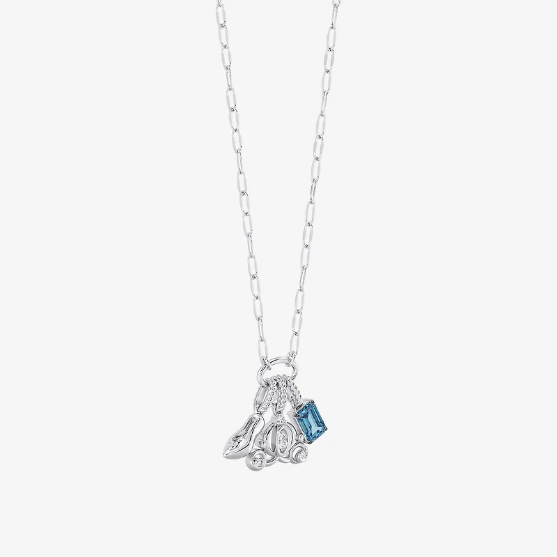 Enchanted Disney Fine Jewelry Cinderella (I / I2) Womens Diamond Accent Genuine Blue Topaz Sterling Silver 18 Inch Pendant Necklace