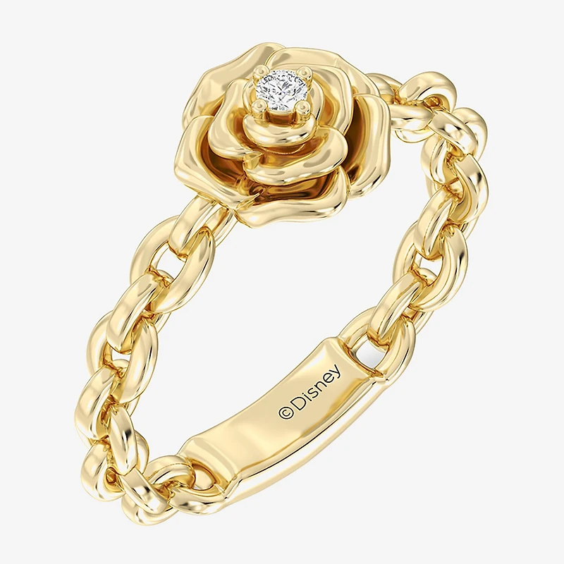 Enchanted Disney Fine Jewelry Belle (I / I2) Womens Diamond Accent Lab Grown White 14K Gold Over Silver Princess Cocktail Ring