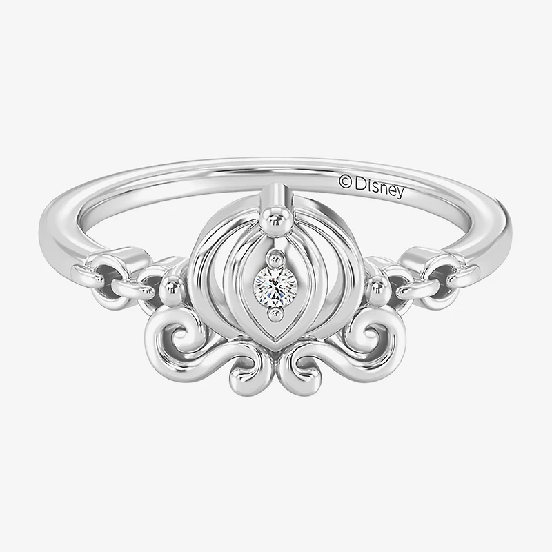 Enchanted Disney Fine Jewelry Cinderella (I / I2) Womens Diamond Accent Lab Grown White Sterling Silver Princess Cocktail Ring