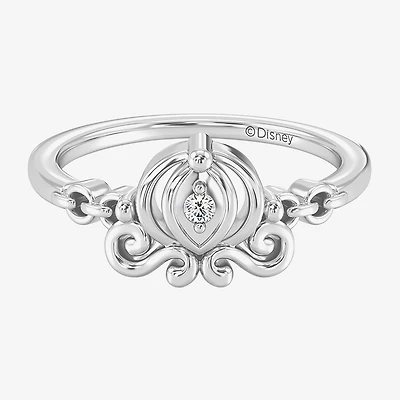 Enchanted Disney Fine Jewelry Cinderella (I / I2) Womens Diamond Accent Lab Grown White Sterling Silver Princess Cocktail Ring