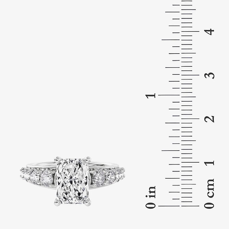 F / Vs2) Womens 2 CT. T.W. Lab Grown White Diamond 10K Gold Rectangular Side Stone Engagement Ring
