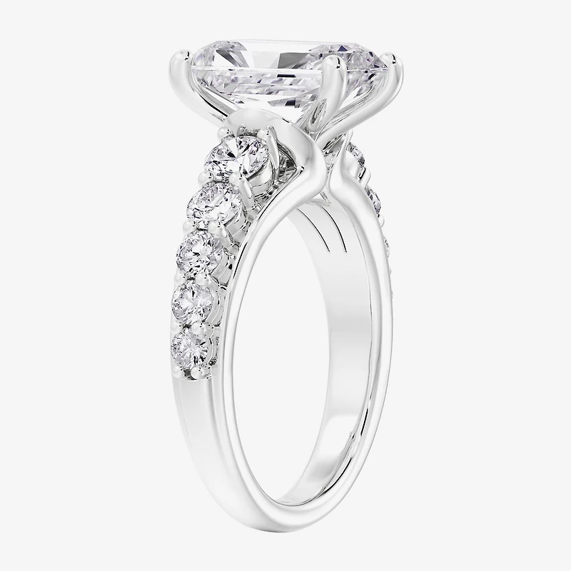 F / Vs2) Womens 2 CT. T.W. Lab Grown White Diamond 10K Gold Rectangular Side Stone Engagement Ring