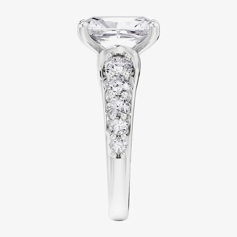 F / Vs2) Womens 2 CT. T.W. Lab Grown White Diamond 10K Gold Rectangular Side Stone Engagement Ring