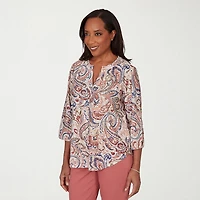 Alfred Dunner Camden Market Womens Split Crew Neck 3/4 Sleeve T-Shirt