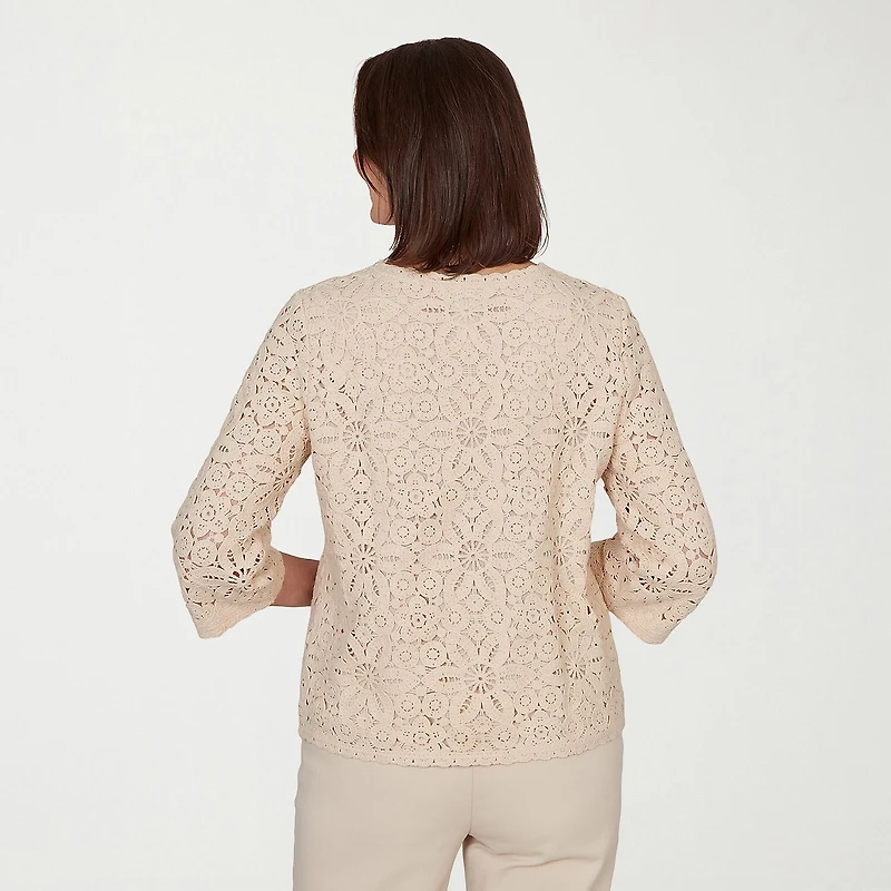 Alfred Dunner Camden Market Womens Crew Neck 3/4 Sleeve Lined Blouse