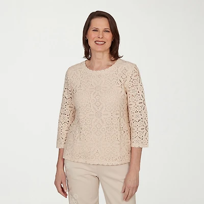 Alfred Dunner Camden Market Womens Crew Neck 3/4 Sleeve LINED Blouse