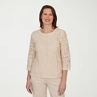 Alfred Dunner Camden Market Womens Crew Neck 3/4 Sleeve Lined Blouse