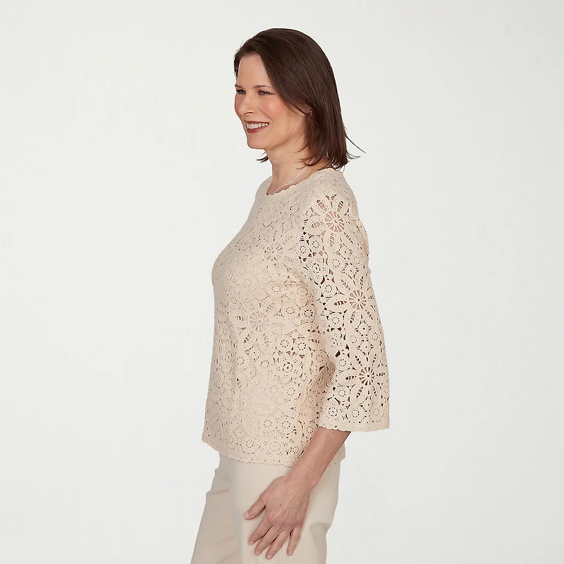 Alfred Dunner Camden Market Womens Crew Neck 3/4 Sleeve Lined Blouse