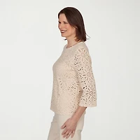 Alfred Dunner Camden Market Womens Crew Neck 3/4 Sleeve Lined Blouse